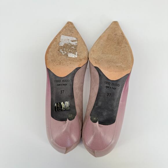 Y2K Gunmetal Italy Heels Size 6.5 EU 37 Pink Purple‎ Kitten Bow Pointed Toe - Picture 7 of 10